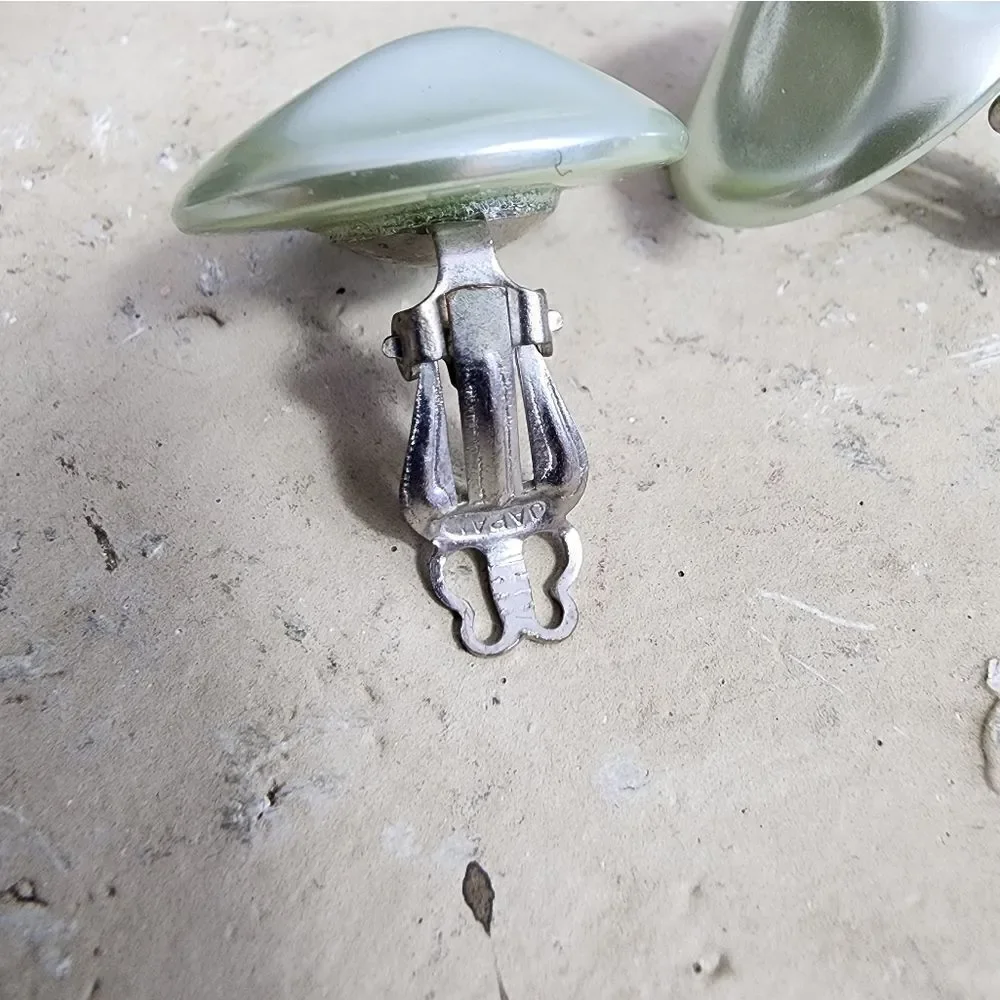 Vintage Pearlescent Mint Clip on Earrings made in Japan